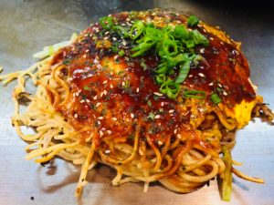 Eating Okonomiyaki in Hiroshima