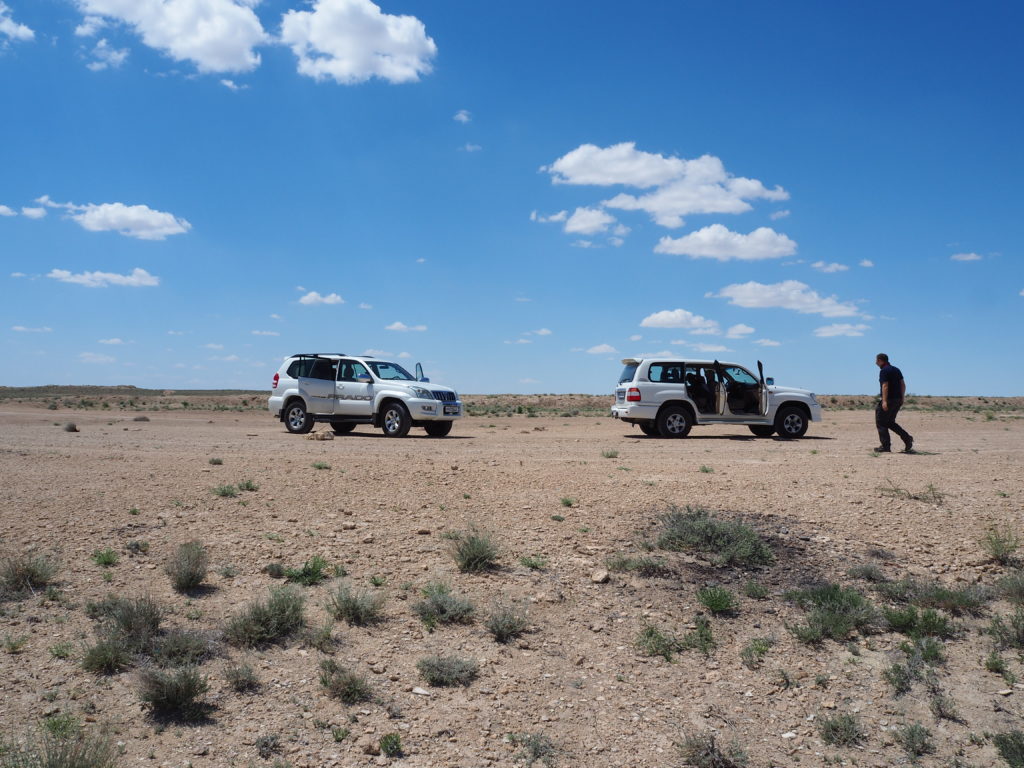 Jeeps parked in the desert