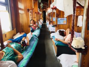 Looking down the carriage on the night train form Tashkent to Nukus