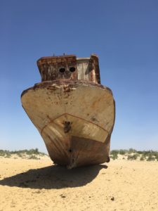 Another rusting ship int he Ship Graveyard in Moynaq