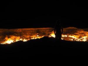 A silhouette at the Darvaza Crater