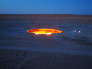 Sunset over the Darvaza Crater