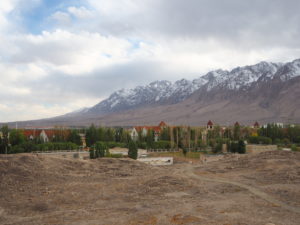 Mountains slope down towards Tashkurgan